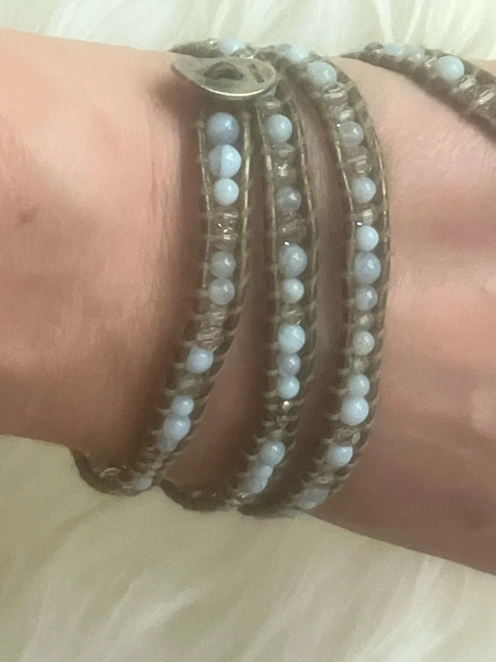 Chan Luu Light Blue Bead Crystal Wrap Bracelet with storage beaded bad